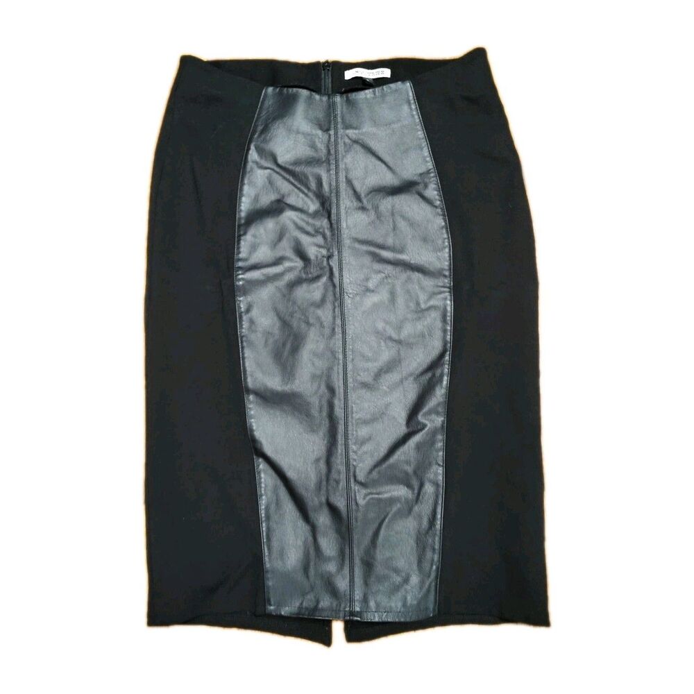 My Tribe Size Large Black Skirt Leather Trim Zip Back With Back Slit